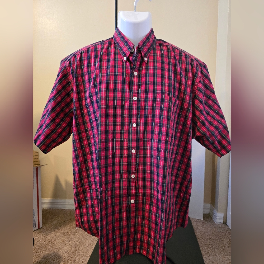 Pendleton mens size large shirt plaid Short Sleeve Button Up red green made usa